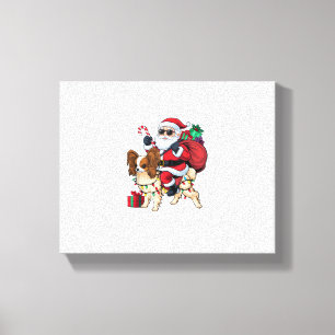Xmas Lighting Santa Riding Papillon Dog Christmas Canvas Print