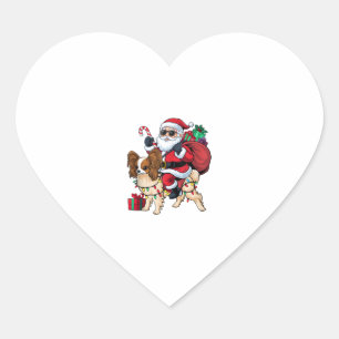 Xmas Lighting Santa Riding Papillon Dog Christmas Heart Sticker
