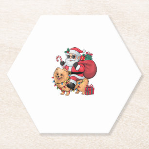 Xmas Lighting Santa Riding Pomeranian Dog Christma Paper Coaster