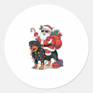 Xmas Lighting Santa Riding Rottweiler Dog Christma Classic Round Sticker
