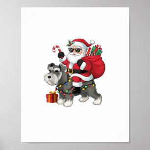 Xmas Lighting Santa Riding Schnauzer Dog Christmas Poster