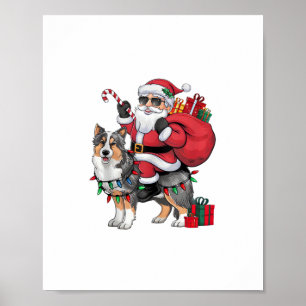 Xmas Lighting Santa Riding Sheltie Dog Christmas Poster
