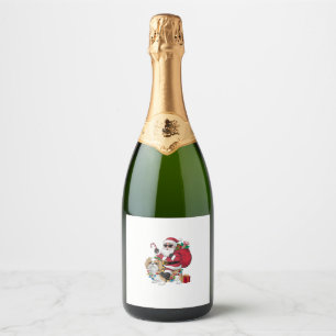 Xmas Lighting Santa Riding Shih Tzu Dog Christmas Sparkling Wine Label