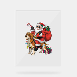 Xmas Lighting Santa Riding Spaniel Dog Christmas Acrylic Sign