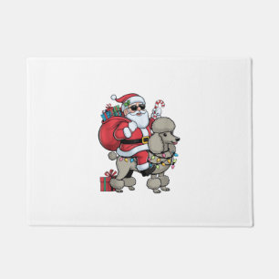 Xmas Lighting Santa Riding Standard Poodle Dog Chr Doormat