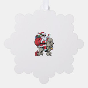 Xmas Lighting Santa Riding Standard Poodle Dog Chr Ornament Card