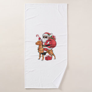 Xmas Lighting Santa Riding Vizsla Dog Christmas Bath Towel