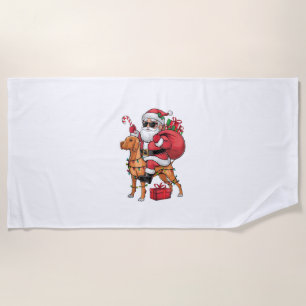 Xmas Lighting Santa Riding Vizsla Dog Christmas Beach Towel