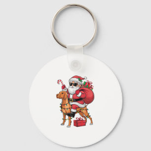 Xmas Lighting Santa Riding Vizsla Dog Christmas  Keychain