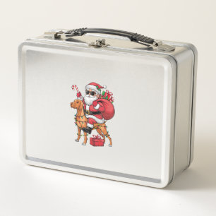 Xmas Lighting Santa Riding Vizsla Dog Christmas Metal Lunch Box