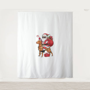 Xmas Lighting Santa Riding Vizsla Dog Christmas Tapestry