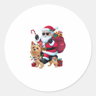 Xmas Lighting Santa Riding Yorkie Dog Christmas Classic Round Sticker