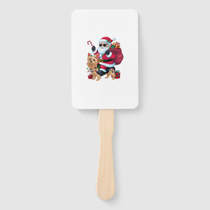 Xmas Lighting Santa Riding Yorkie Dog Christmas  Hand Fan