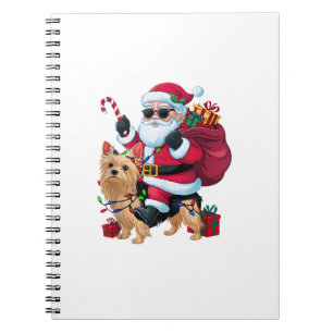 Xmas Lighting Santa Riding Yorkie Dog Christmas Notebook