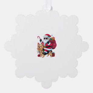 Xmas Lighting Santa Riding Yorkie Dog Christmas  Ornament Card