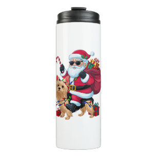 Xmas Lighting Santa Riding Yorkie Dog Christmas  Thermal Tumbler