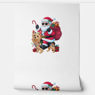 Xmas Lighting Santa Riding Yorkie Dog Christmas  Wallpaper