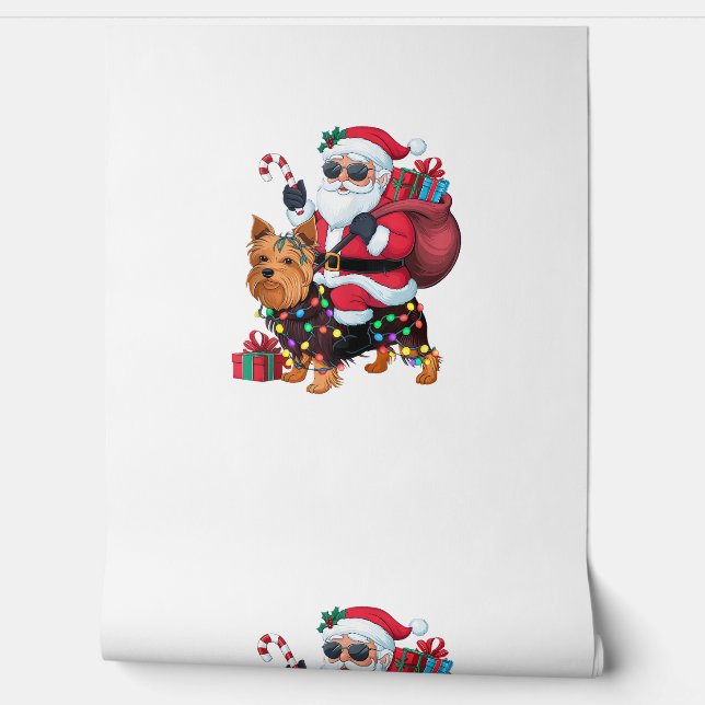 Xmas Lighting Santa Riding Yorkshire Terrier Dog C Wallpaper (Unrolling)