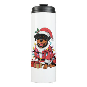 Xmas Lighting Santa Rottweiler Dog Christmas Thermal Tumbler