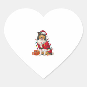 Xmas Lighting Santa Rough Collie Dog Christmas  Heart Sticker