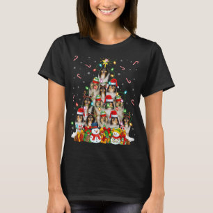 Xmas Lighting Santa Rough Collie Dog Christmas Tre T-Shirt