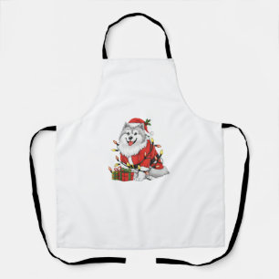 Xmas Lighting Santa Samoyed Dog Christmas Apron