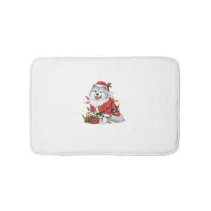Xmas Lighting Santa Samoyed Dog Christmas Bath Mat