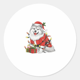 Xmas Lighting Santa Samoyed Dog Christmas  Classic Round Sticker