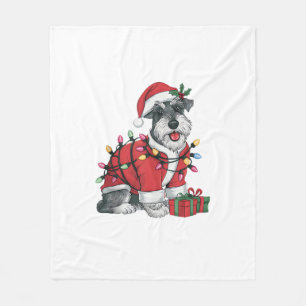Xmas Lighting Santa Schnauzer Dog Christmas  Fleece Blanket