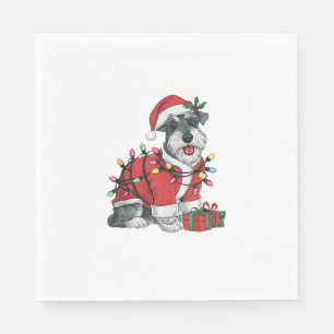 Xmas Lighting Santa Schnauzer Dog Christmas Napkin
