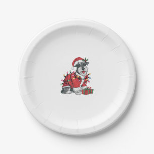 Xmas Lighting Santa Schnauzer Dog Christmas Paper Plate
