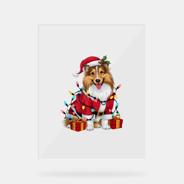 Xmas Lighting Santa Sheltie Dog Christmas _1 Acrylic Sign (Front)