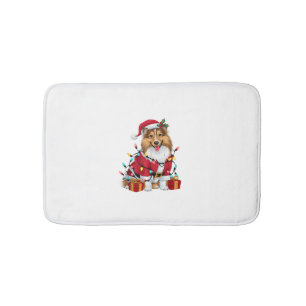 Xmas Lighting Santa Sheltie Dog Christmas _1 Bath Mat