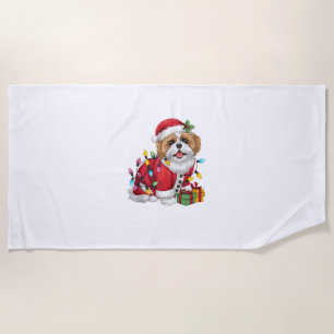 Xmas Lighting Santa Shih Tzu Dog Christmas Beach Towel