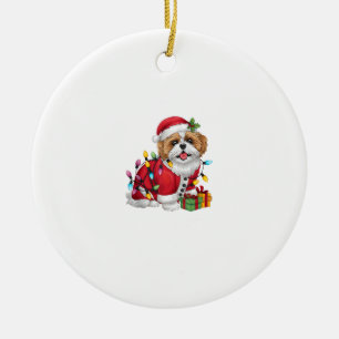Xmas Lighting Santa Shih Tzu Dog Christmas  Ceramic Ornament