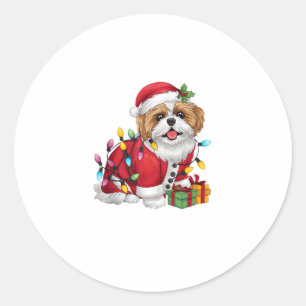 Xmas Lighting Santa Shih Tzu Dog Christmas Classic Round Sticker