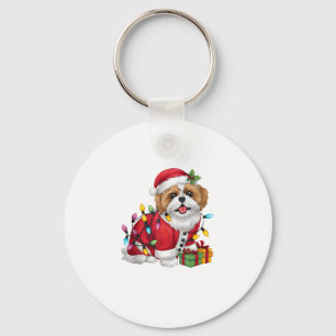 Xmas Lighting Santa Shih Tzu Dog Christmas Keychain