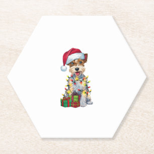 Xmas Lighting Santa Silky Terrier Dog Christmas _2 Paper Coaster