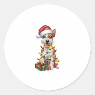 Xmas Lighting Santa Silky Terrier Dog Christmas  Classic Round Sticker