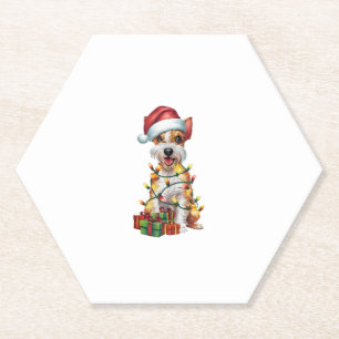 Xmas Lighting Santa Silky Terrier Dog Christmas Paper Coaster