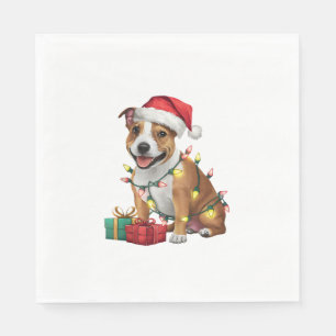 Xmas Lighting Santa Staffordshire Bull Terrier Dog Napkin