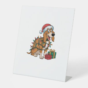 Xmas Lighting Santa Treeing Walker Coonhound Dog C Pedestal Sign