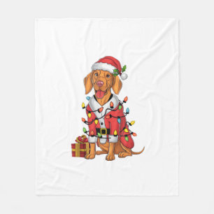Xmas Lighting Santa Vizsla Dog Christmas  Fleece Blanket