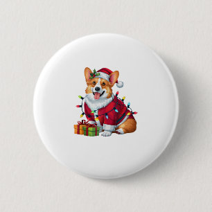 Xmas Lighting Santa Welsh Corgi Dog Christmas 2 Inch Round Button