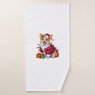 Xmas Lighting Santa Welsh Corgi Dog Christmas Bath Towel
