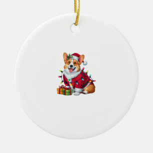 Xmas Lighting Santa Welsh Corgi Dog Christmas Ceramic Ornament