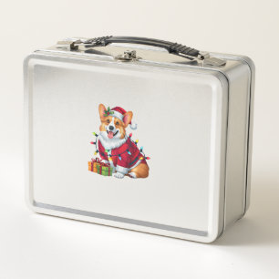 Xmas Lighting Santa Welsh Corgi Dog Christmas  Metal Lunch Box