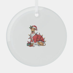 Xmas Lighting Santa Whippet Dog Christmas  Glass Ornament