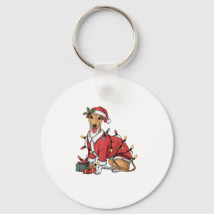 Xmas Lighting Santa Whippet Dog Christmas Keychain