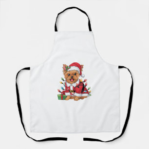 Xmas Lighting Santa Yorkie Dog Christmas  Apron